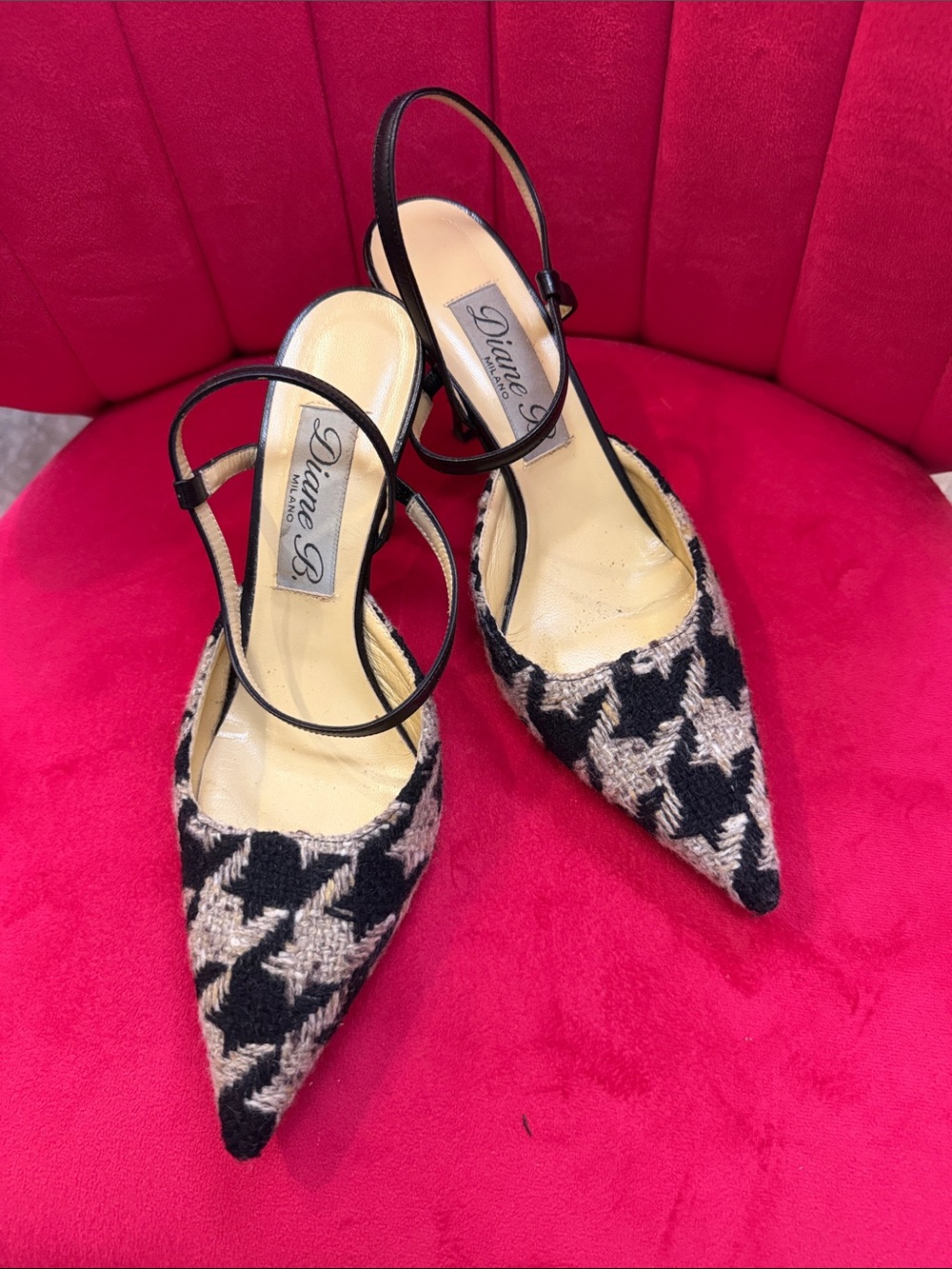 Black & Beige Houndstooth Slingback Heels